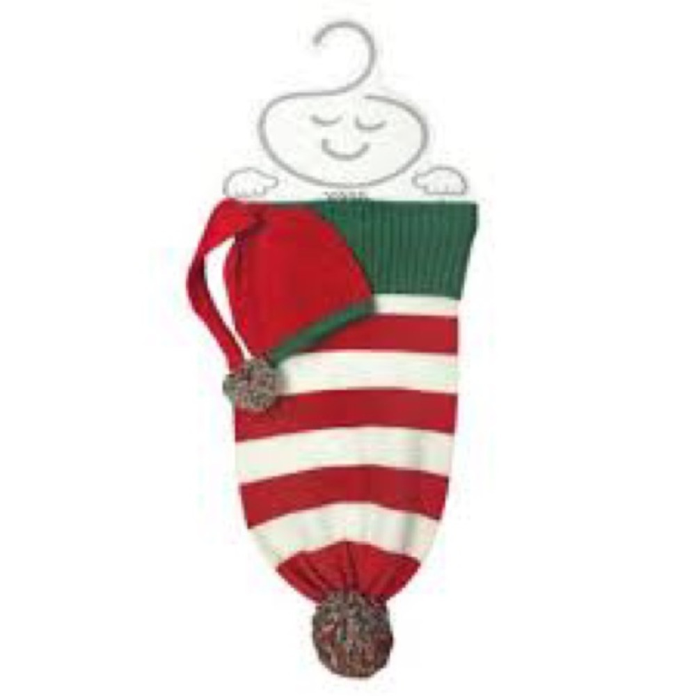 NYGB Elf Holiday Hat Snuggle Sack with Pom Infant Photo Prop Christmas 0-12mo